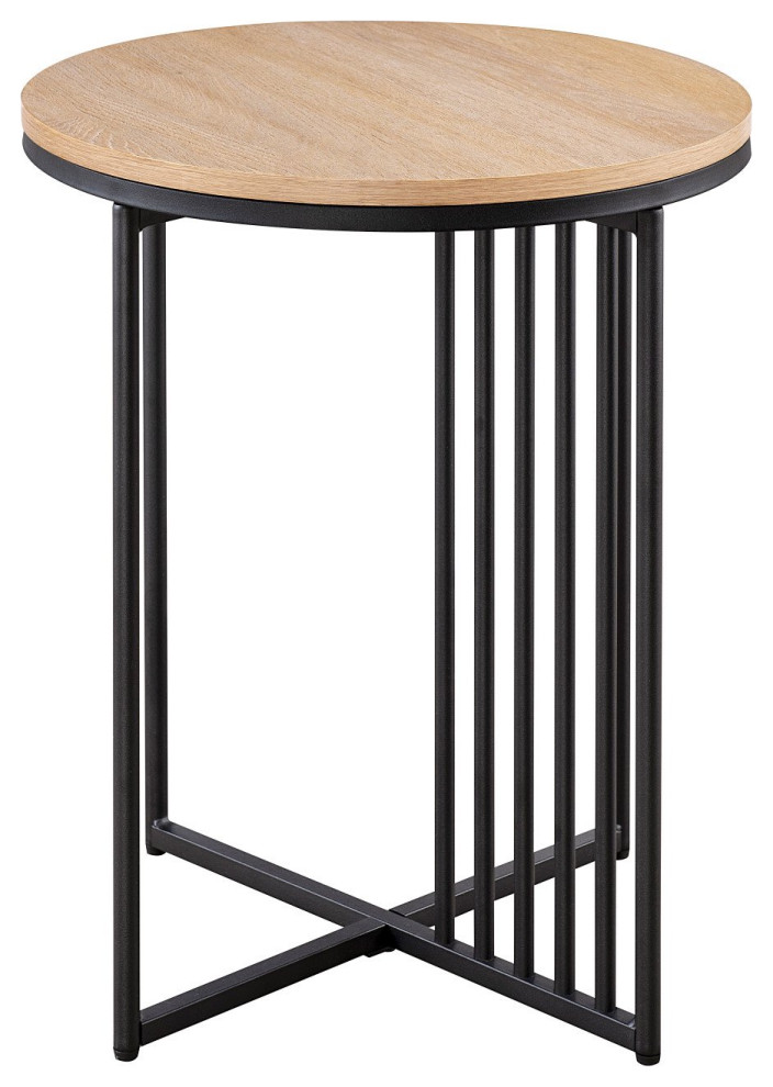 Contemporary End Table  Crossed Metal Base With Slatted Accent  ampCoastal Oak Top   Industrial   Side Tables And End Tables   by Decor Love  Houzz