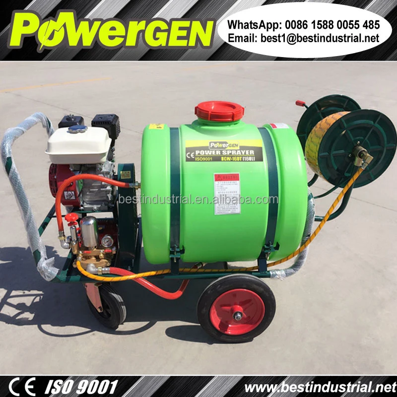 100% Brass Pump !!! POWERGEN Gasoline Engine 6.5HP Trolley Type High Pressure Orchard Sprayer 160L