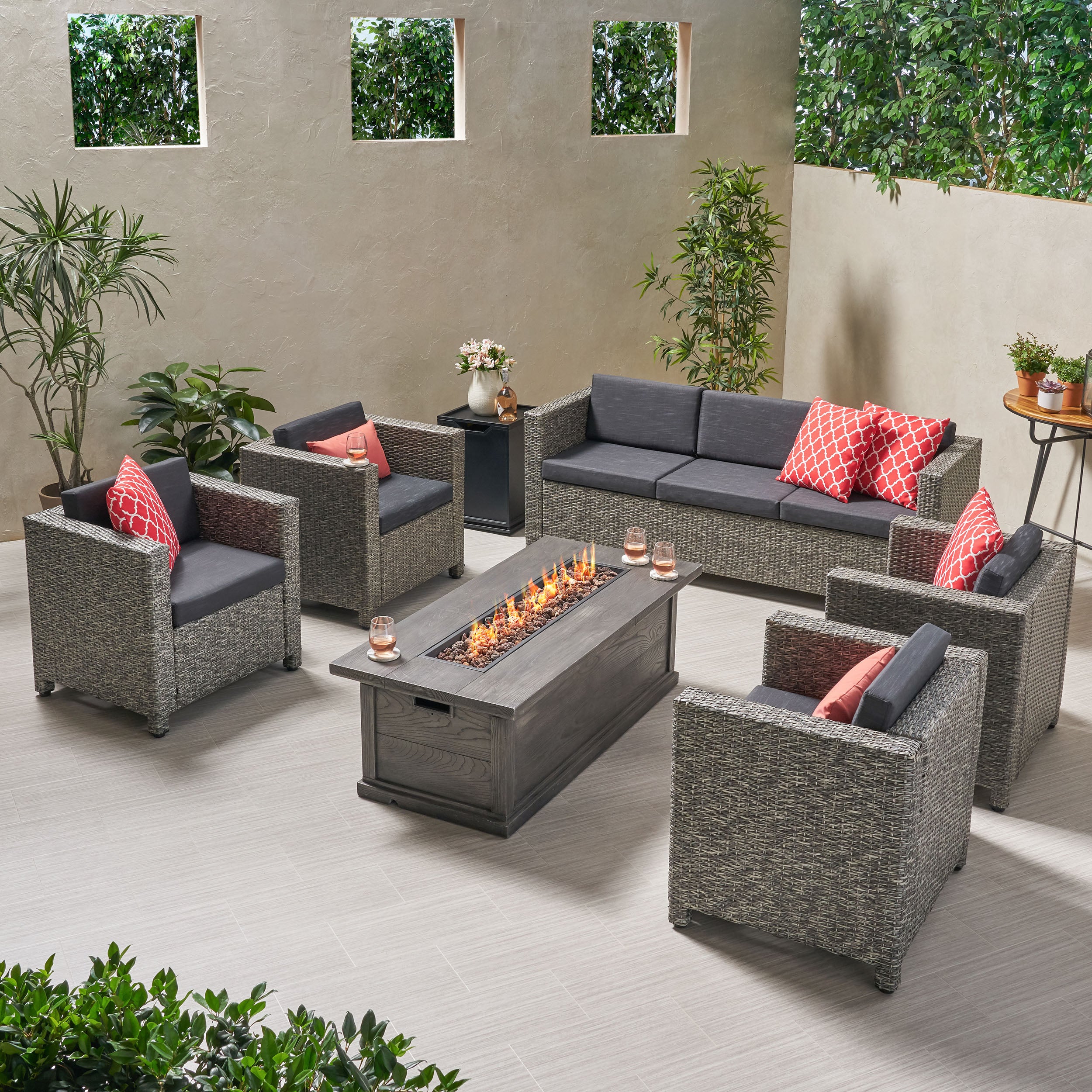 Venice 7-Seater Outdoor Fire Pit Sofa Set