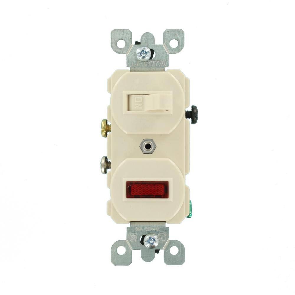 Leviton 15 Amp Commercial Grade Combination Single Pole Toggle Switch and Neon Pilot Light Light Almond 5226-T