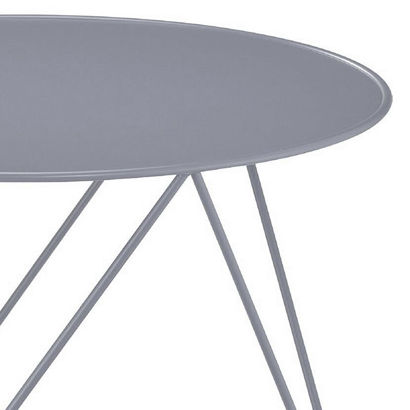 Accent Table with Open Geometric Base and Round Top， Gray