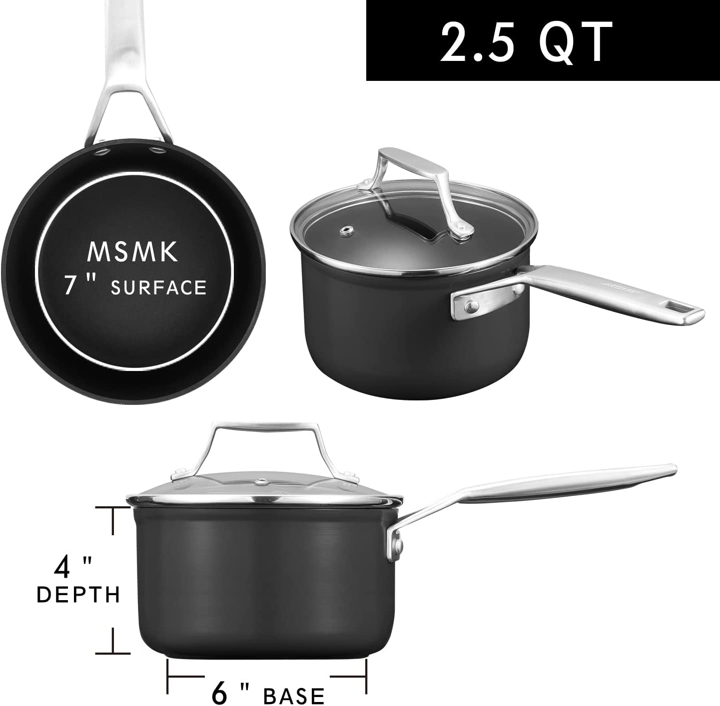 MSMK 2.5 Quart Saucepan with lid， Stay-Cool Handle， Burnt also Nonstick， Scratch-resistant， Induction Cooking Pot