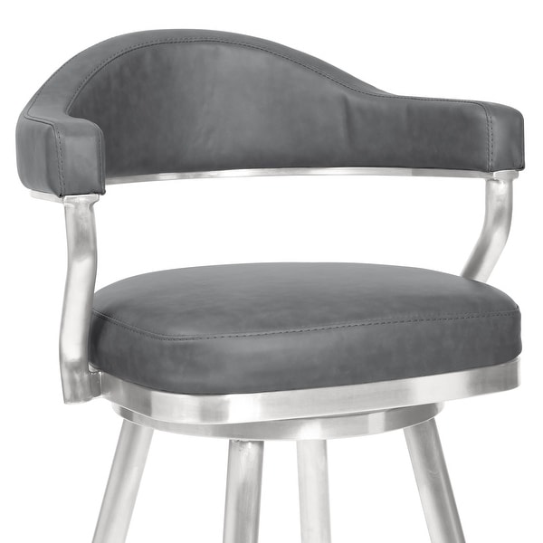 Amador Barstool in Brushed Stainless Steel and Vintage Grey Faux Leather