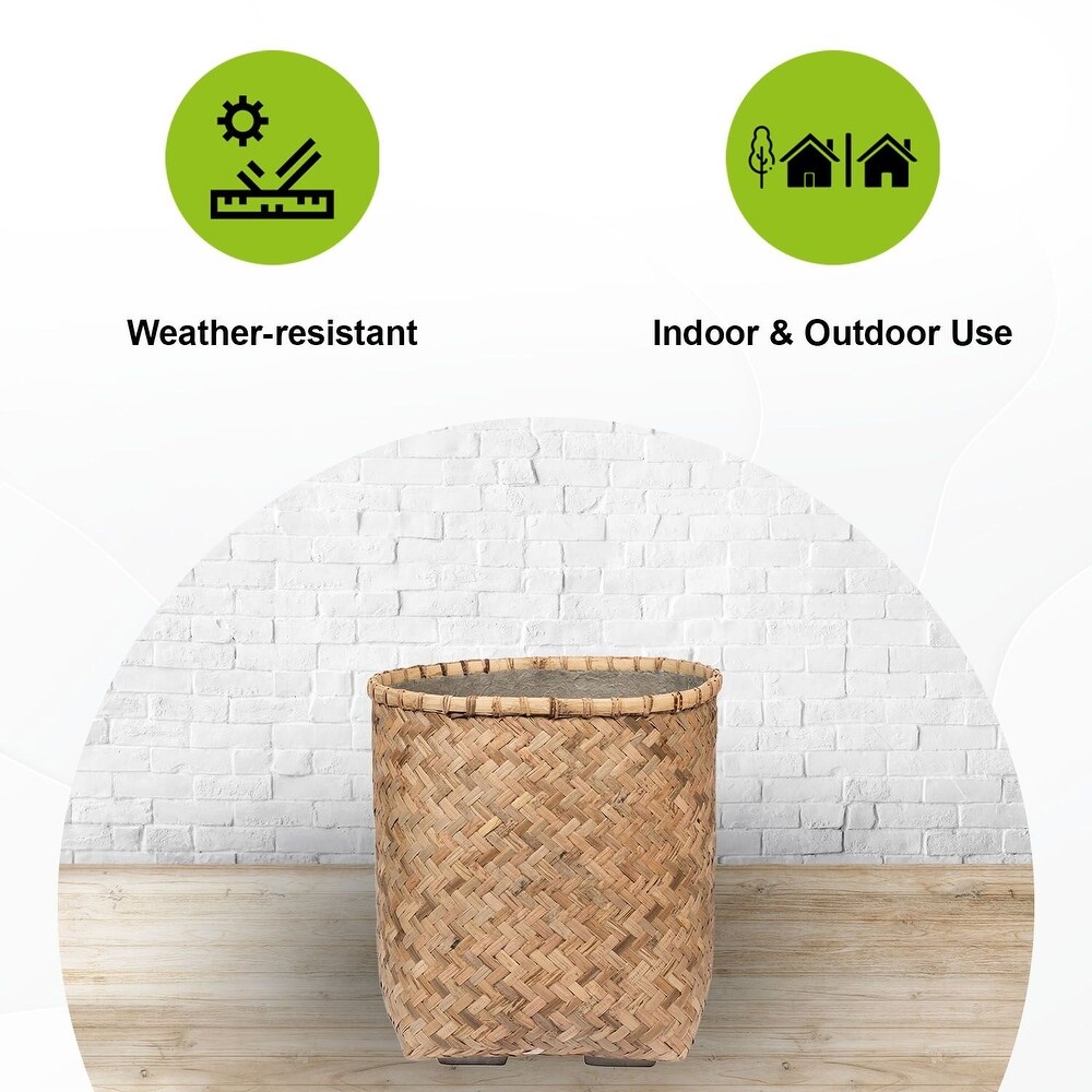 Pottery Pots Zayn Bamboo Indoor Outdoor Round Planter  Natural Finish