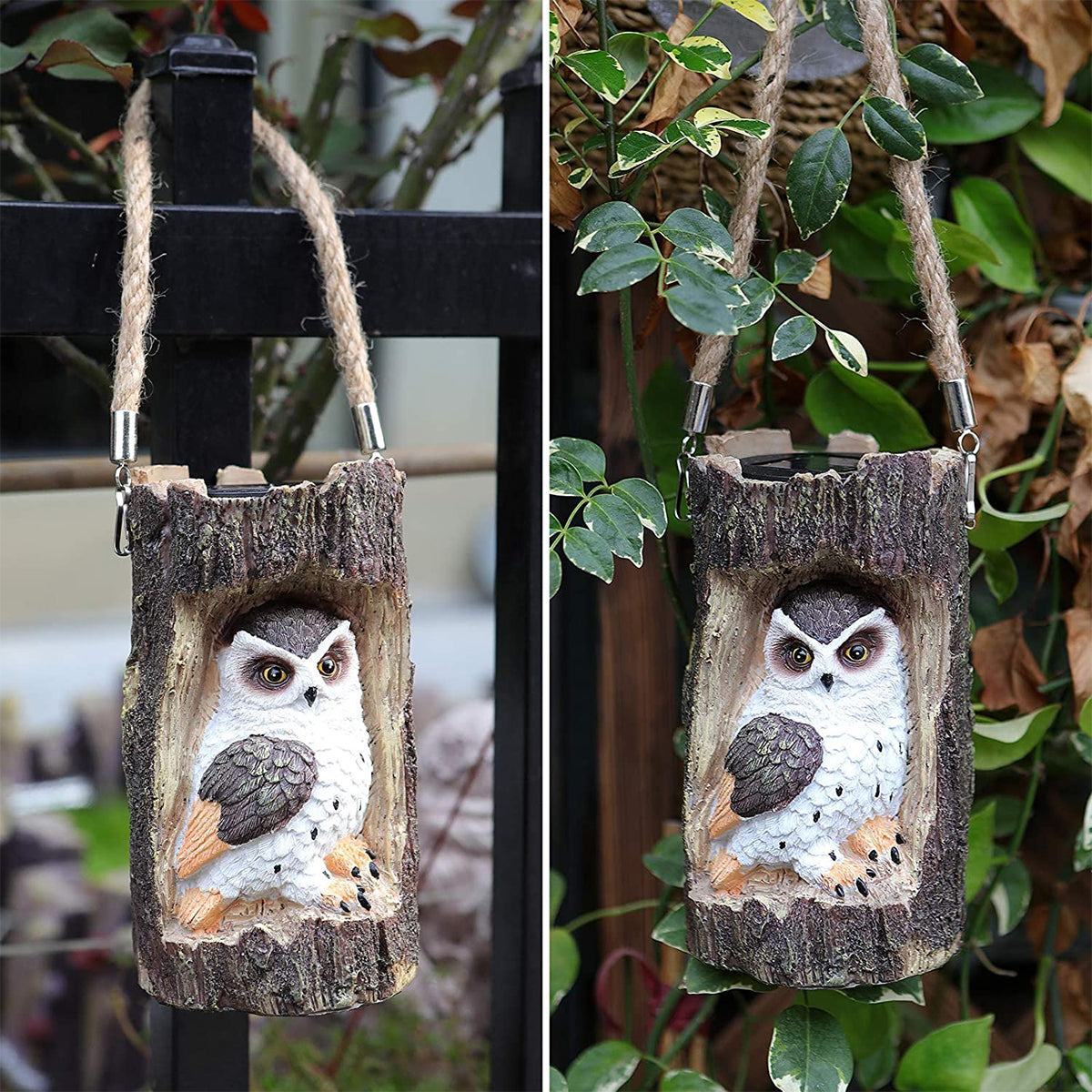 Outdoor Solar Garden Lights， Asablve Solar Owl Light， Garden Decorations LED Light， Owl Hanging Lanterns Waterproof for Outdoor Decorative Owl in The Tree for Owl Lovers (Brown)