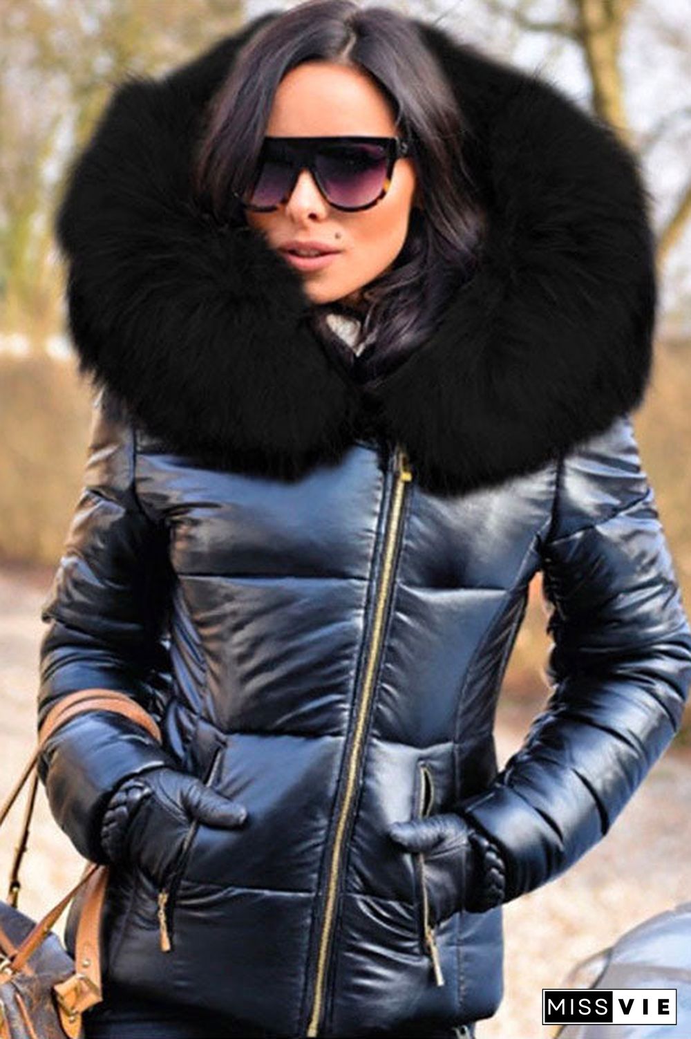 Faux Fur Collar Hoodied Short Down Coat