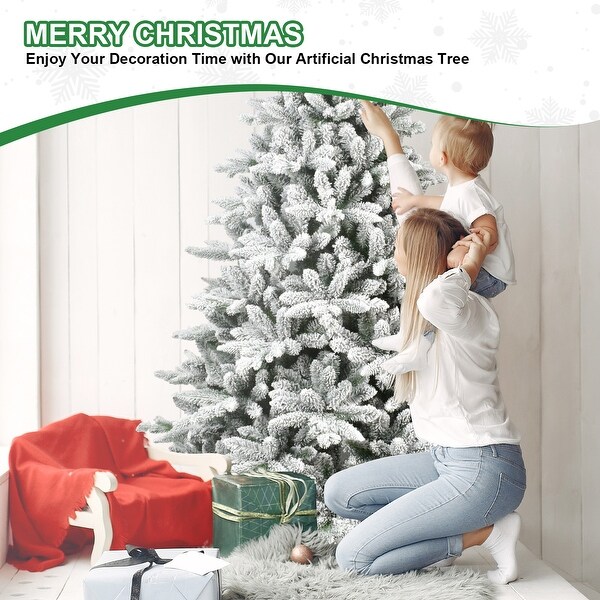 5ft PE/PVC Prelit Artificial Christmas Flocked Tree Flocked Automatic Tree Environmentally Friendly Fireproof，White Green