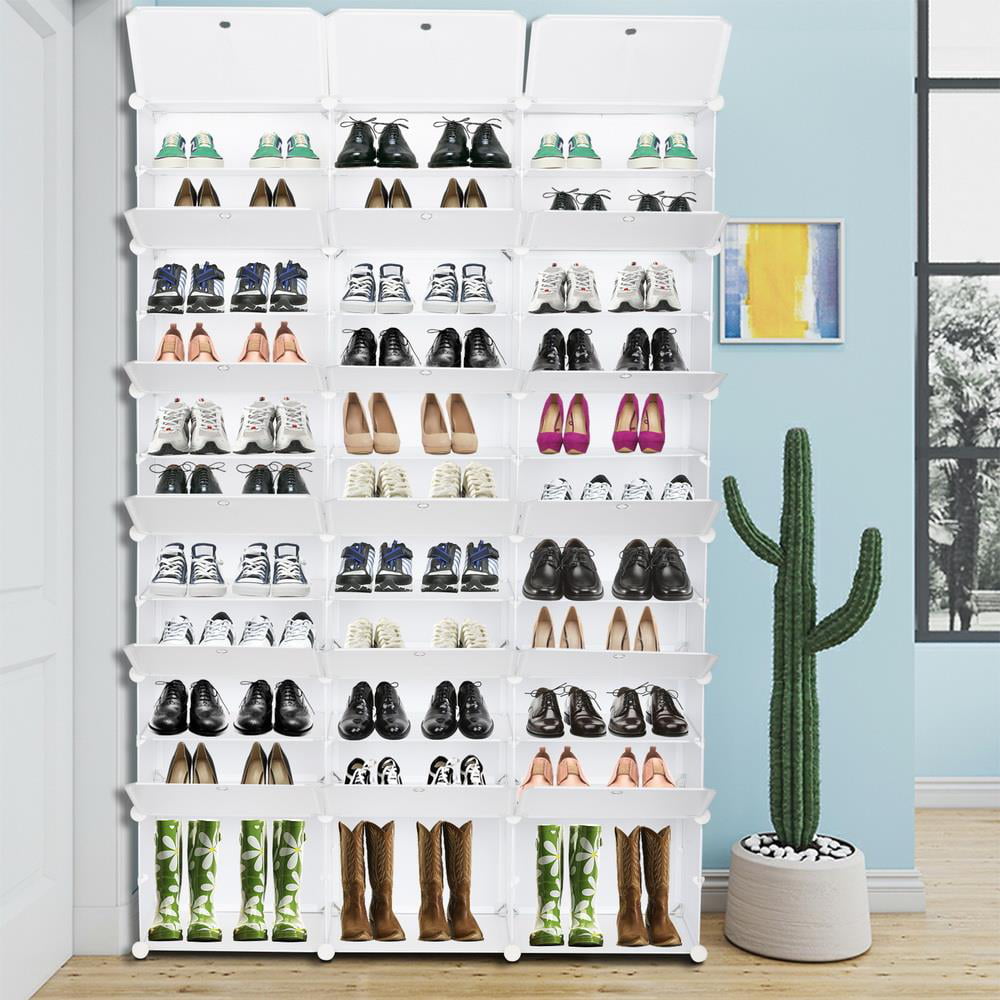 UBesGoo 12 Tiers Shoe Rack Shelf 36 Cubes Shoe Storage Cabinet 72 Pairs Shoe Storage Organizer for Entryway Hallway Bedroom Living Room， White