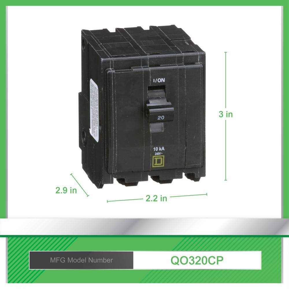 Square D QO 20 Amp 3-Pole Plug-In Circuit Breaker QO320CP