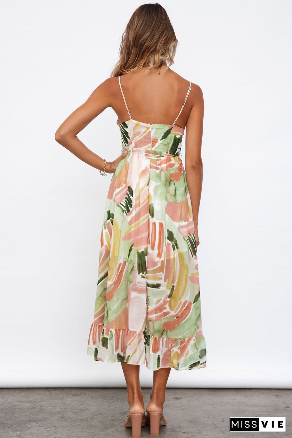 Multicolor Spaghetti Straps Graffti Print Long Dress