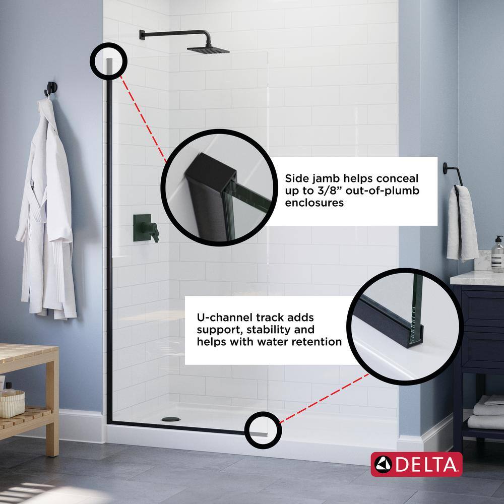 Delta Amal 34 in. W x 72 in. H Frameless Shower Door Screen in Matte Black with 38 in. (10 mm) Clear Glass SD8ASCL-MB-R