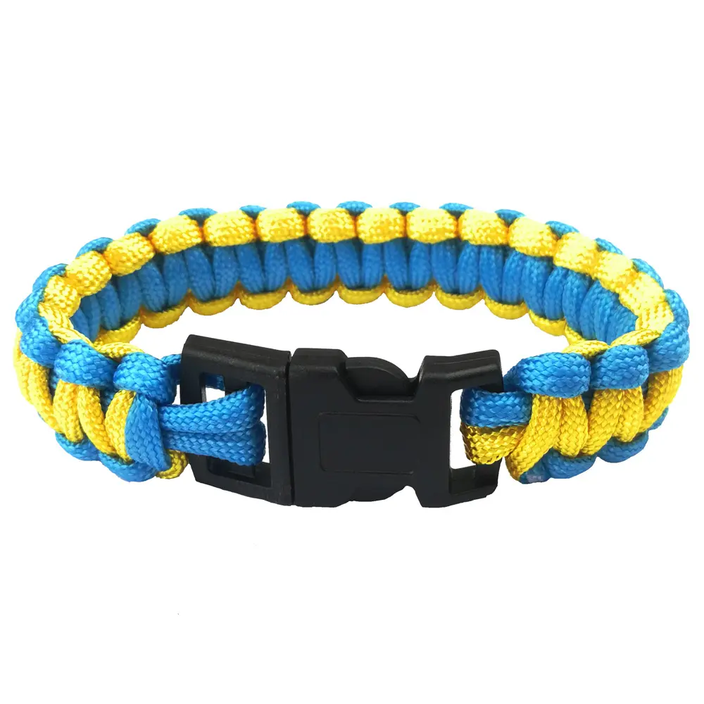 Wholesale Blue Yellow Outdoor Emergency Paracord Bracelet Whistle Buckle Survival Bracelet for Camping Hiking Accessories