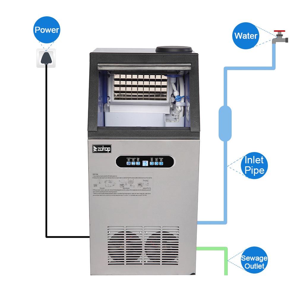 Yescom Ice Cube Maker 100lbs/24h Self-sterilizing