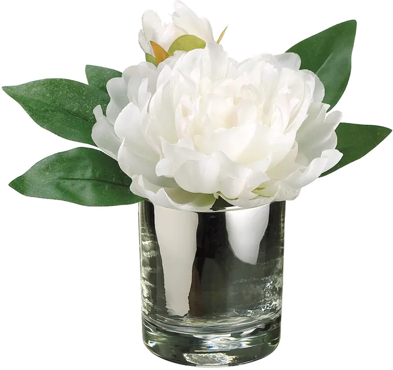 Faux White Peony Arrangement in a Glass Vase