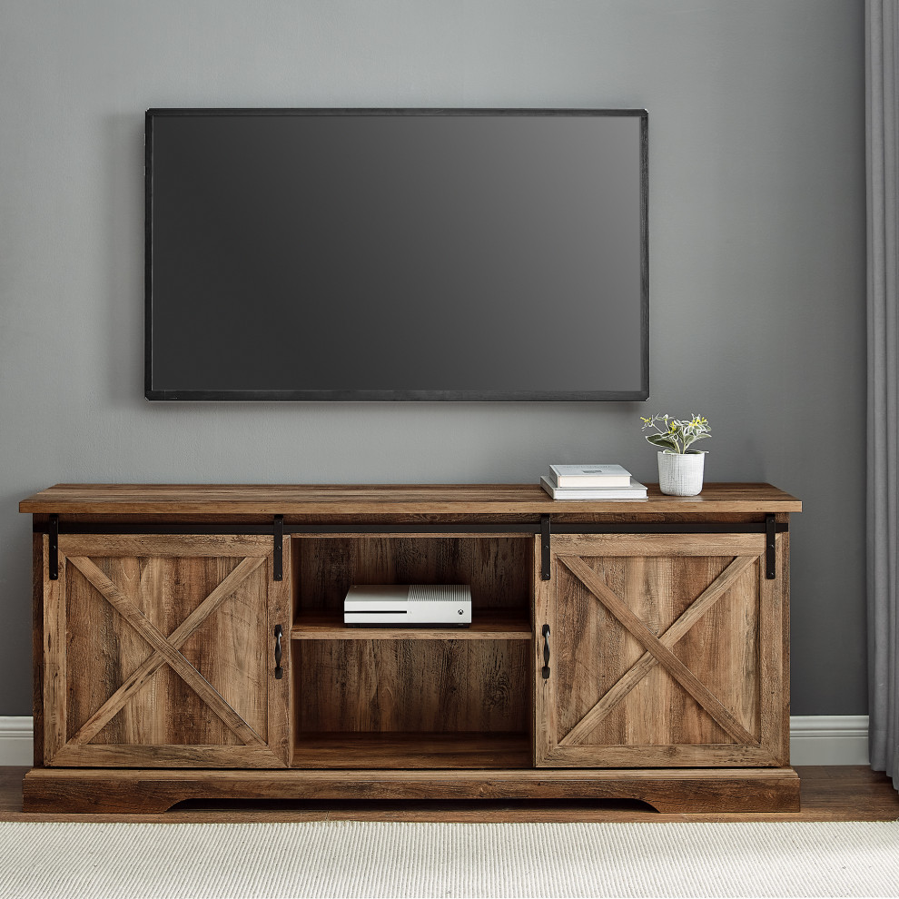 70 quotSliding Barn Door TV Console   Transitional   Entertainment Centers And Tv Stands   by Walker Edison  Houzz