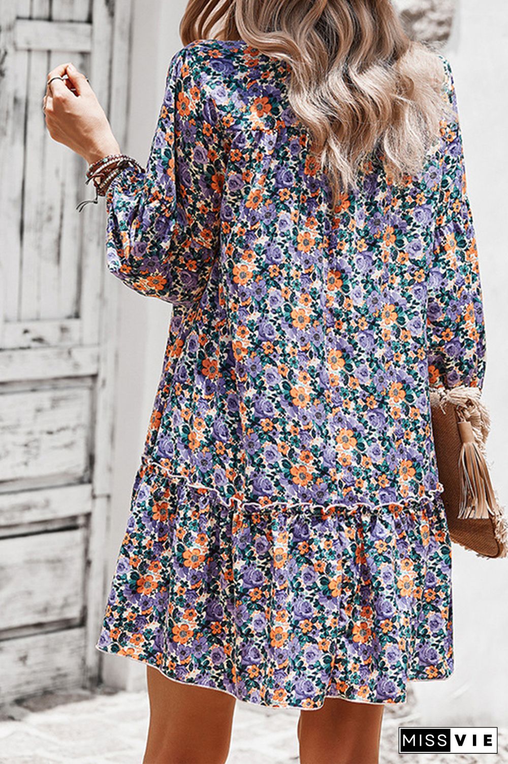 Floral Print Ruffle Long Sleeve Dress Women Wholesale