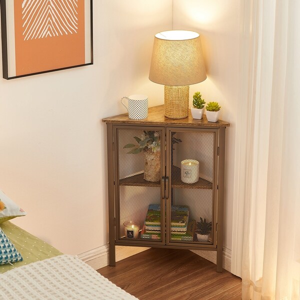 VECELO， Triangular Corner Cabinet with 3-tier Storage Shelves For Small Spaces(1PCS/2PCS)