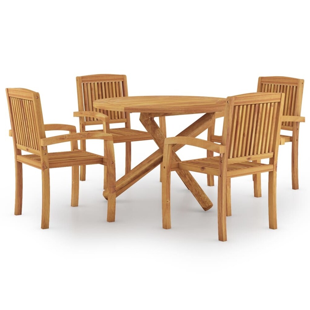 vidaXL Solid Wood Teak Patio Dining Set 5 Piece Seat  35.4\