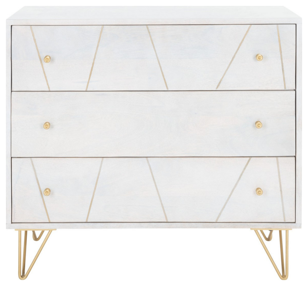 Carter 3 Drawer Chest Whitewash/ Brass   Modern   Accent Chests And Cabinets   by Virgil Stanis Design  Houzz