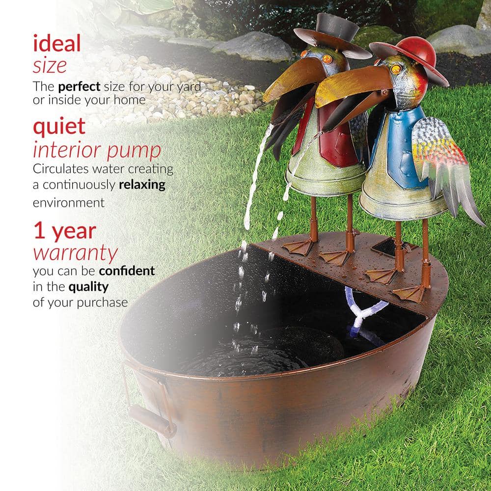 Alpine Corporation 20 in. Tall Outdoor Metal Crow Water Fountain Yard Art Decor NCY298