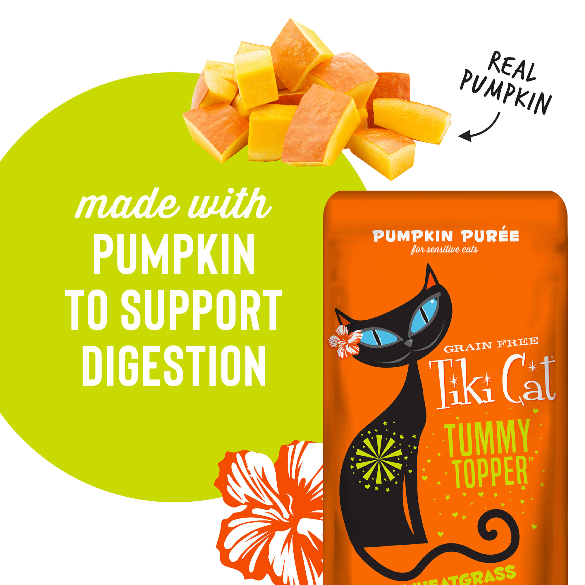 Tiki Cat Tummy Topper Pumpkin  Wheatgrass Cat Treat， 1.5 oz.