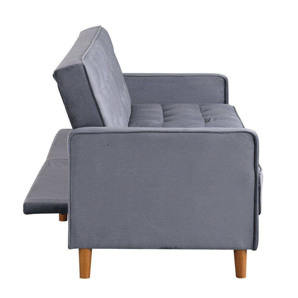 Modern Velvet Upholstered Sofa Bed Adjuastable Reclining Sofa with Split Tufted Back and Wooden Legs