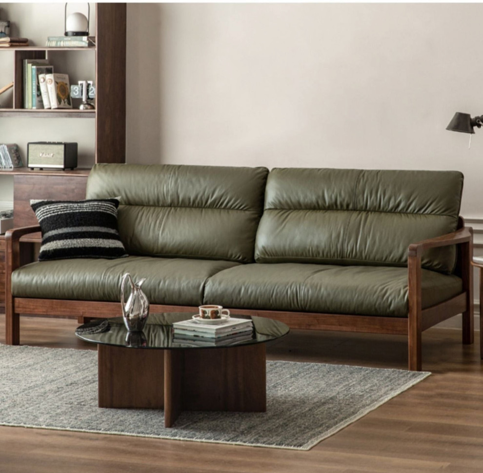 North American Black Walnut Solid Wood Light Luxury Leather Sofa   Transitional   Sofas   by GVAwood  Houzz