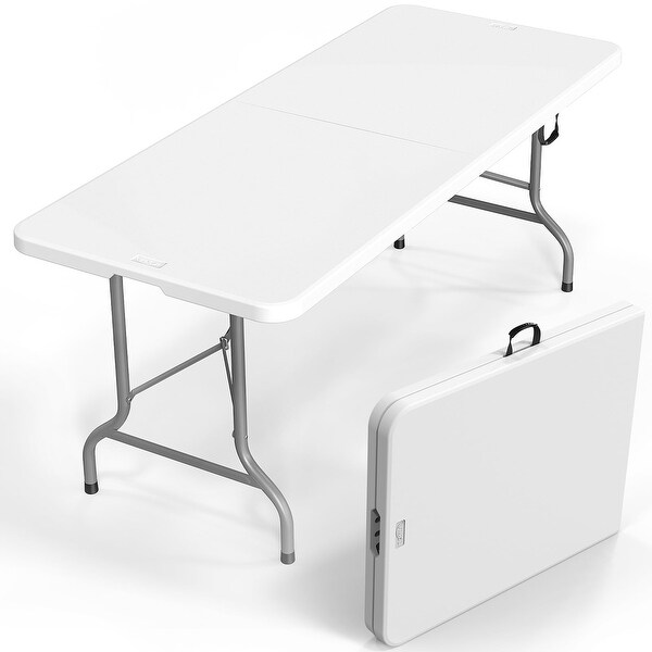 8 Foot Plastic Folding Table Portable Long White Table for Indoor Outdoor Use Rectangular with Carrying Handle