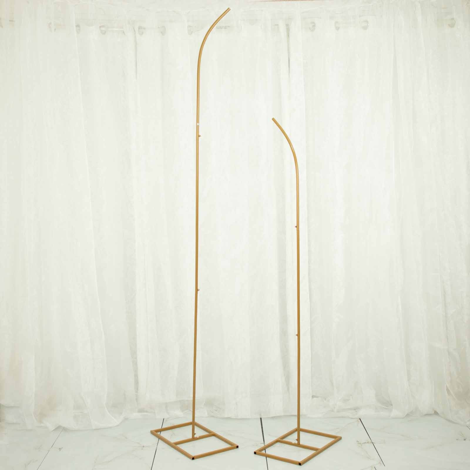 Set of 2 Gold Metal Curved Top Wedding Arch Frames, Balloon Flower Backdrop Stands 6ft, 8ft