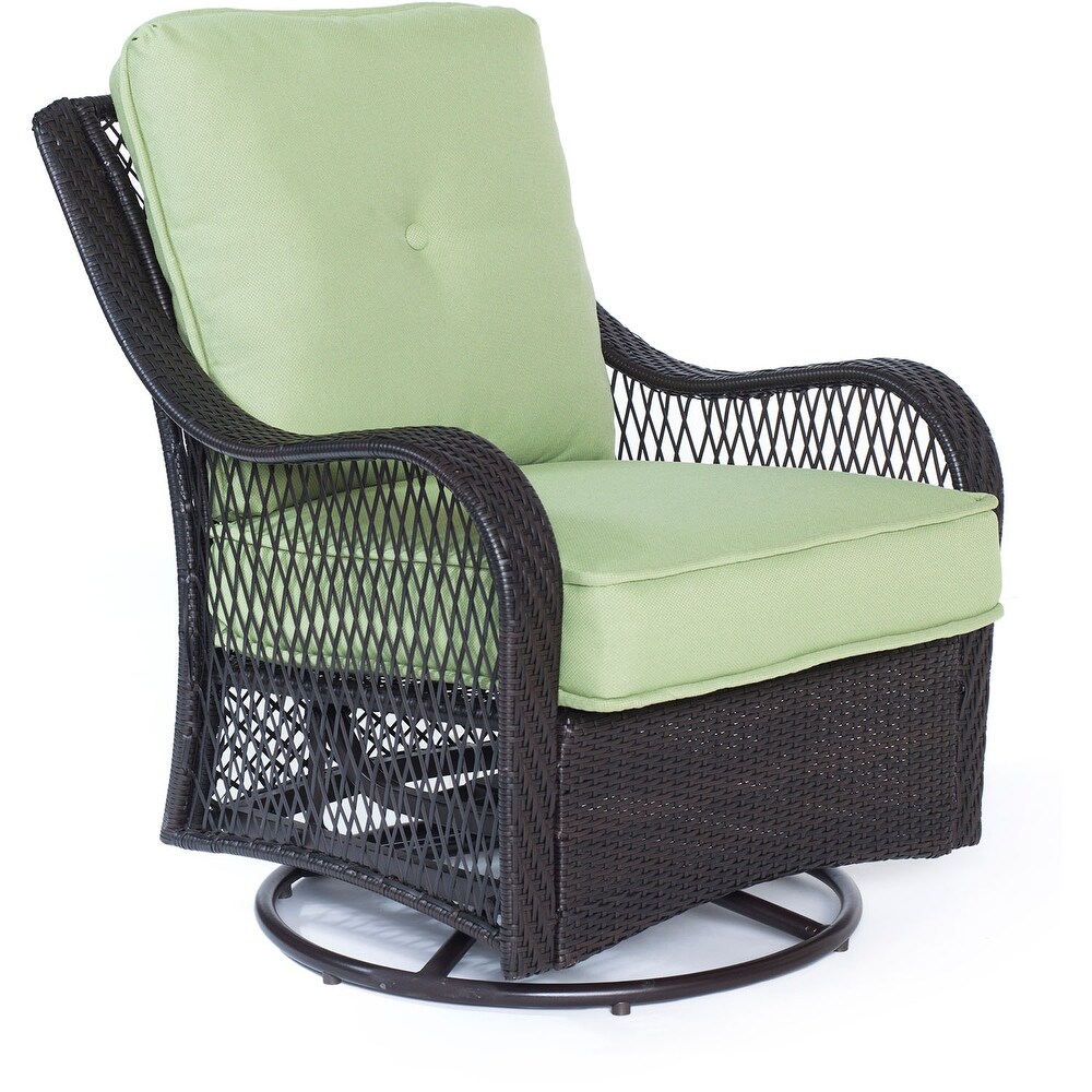 Hanover ORLEANS3PCSW Orleans Avocado Green Rattan 3 piece Outdoor Swivel Rocking Chat Set