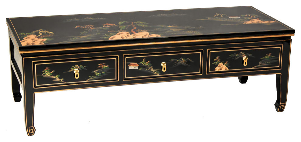 Black Lacquer Coffee Table Landscape   Asian   Coffee Tables   by Oriental Furniture  Houzz