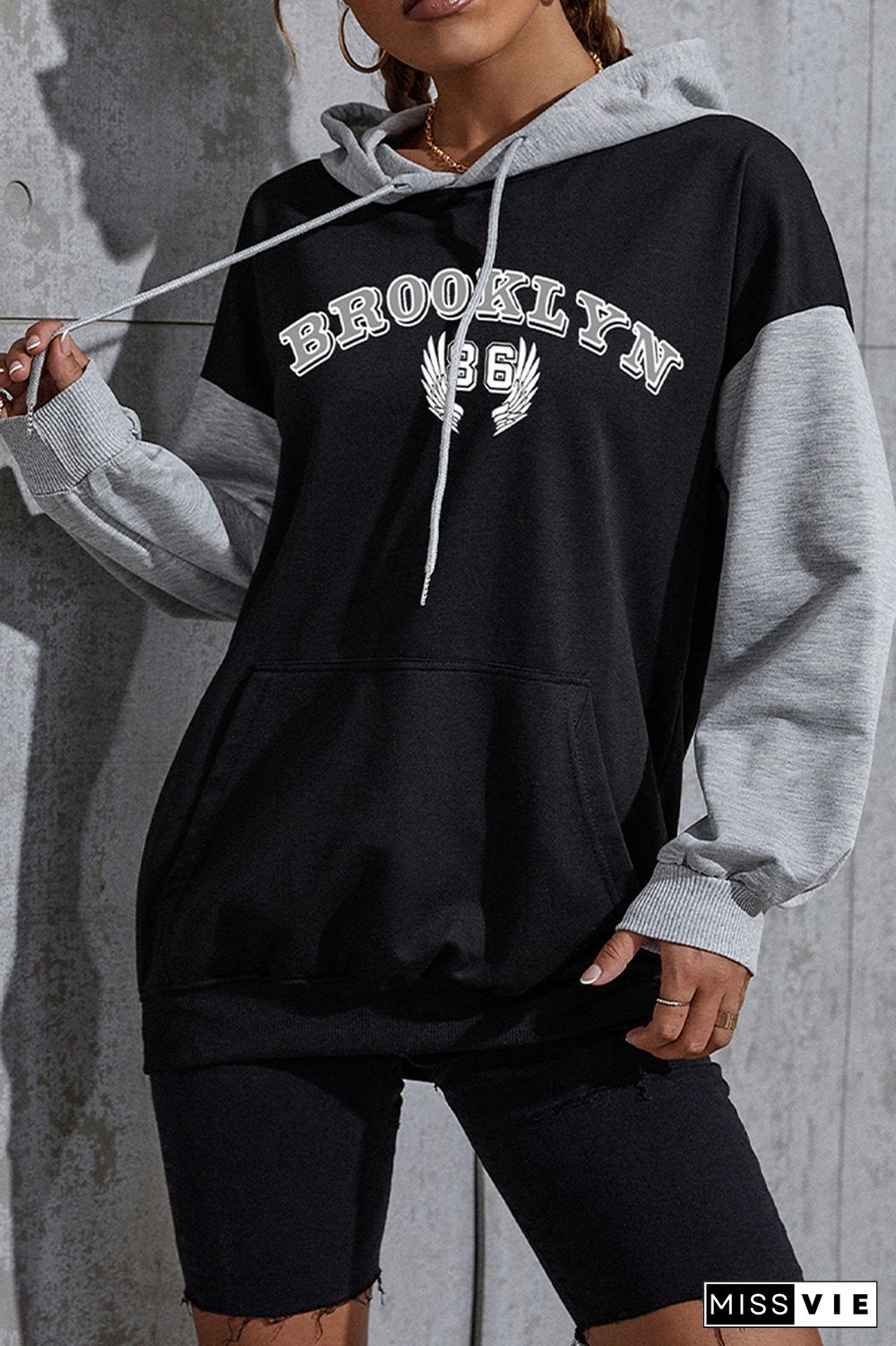 Brooklyn Printed Color Block Kangaroo Pocket Hoodies