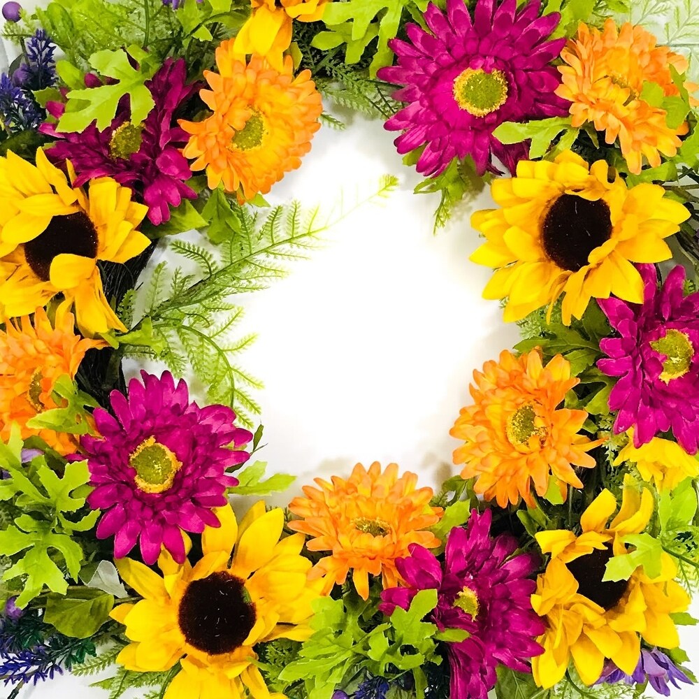 Purple and Orange Artificial Daisy Wreath on Natural Twig Base 24\