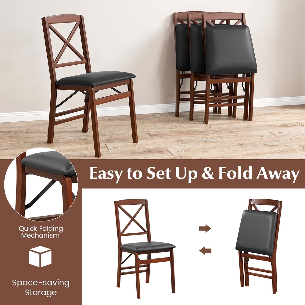 2 Pack Folding Dining Chairs Foldable Chairs with PVC Padded Seat