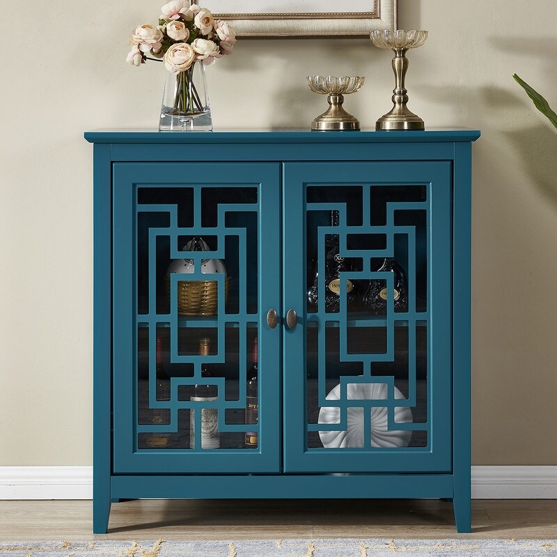 Teal Blue Storage Sideboard Cabinet Buffet with 2 Doors