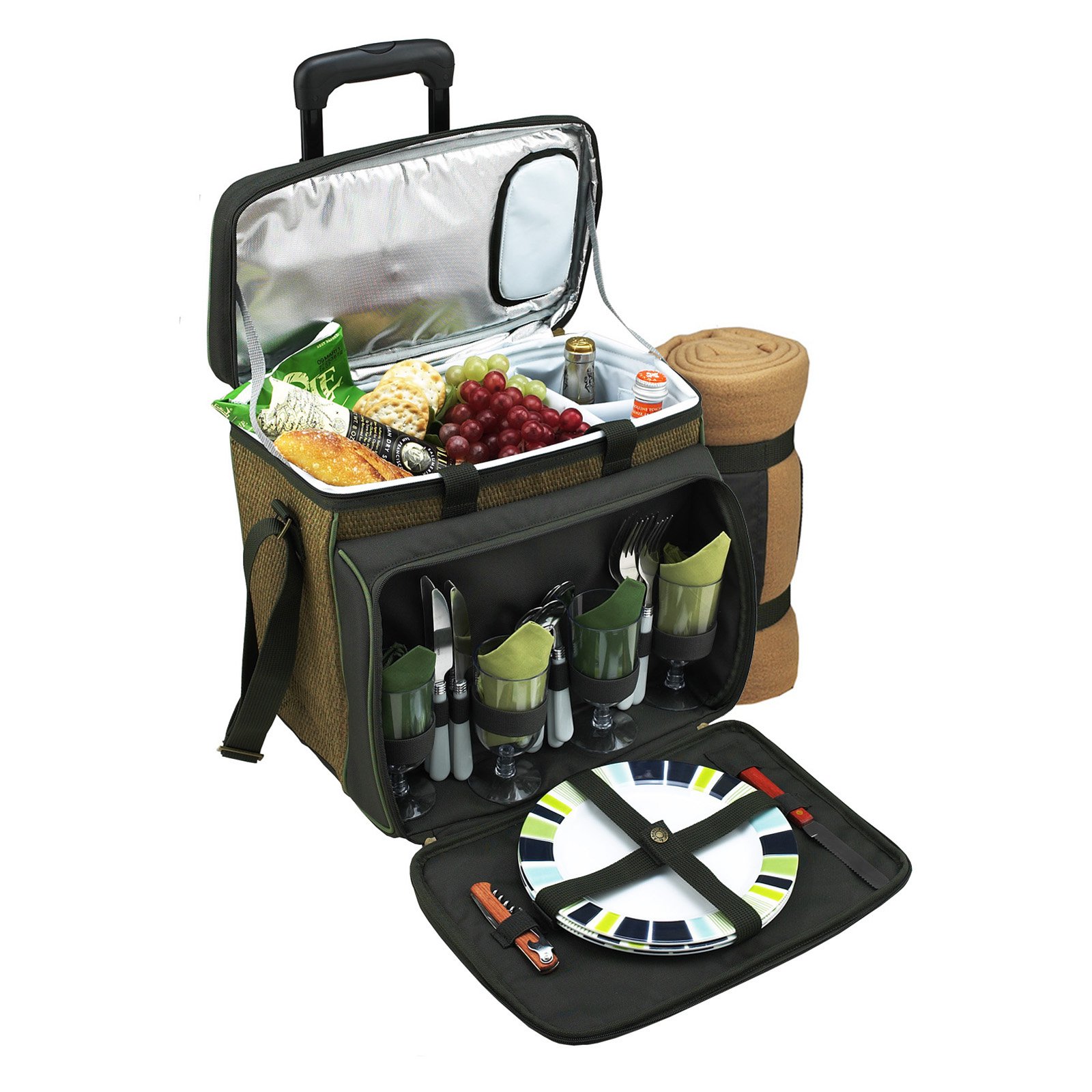 Picnic at Ascot 4 Person Equipped Picnic Cooler on Wheels with Blanket