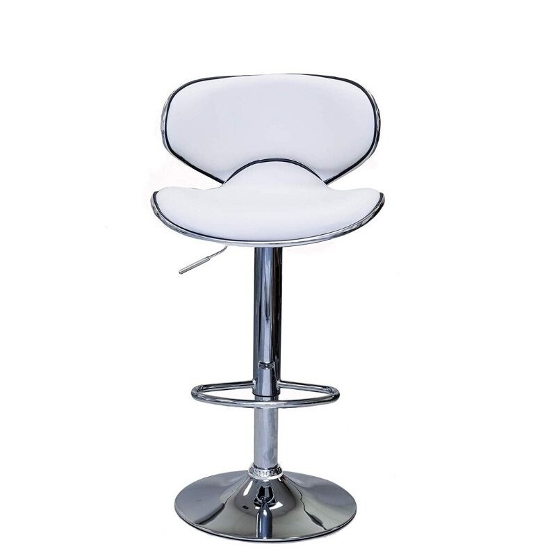 White PU upholstered stool and Stainless steel base， Swivel， with butterfly design. Set of 4