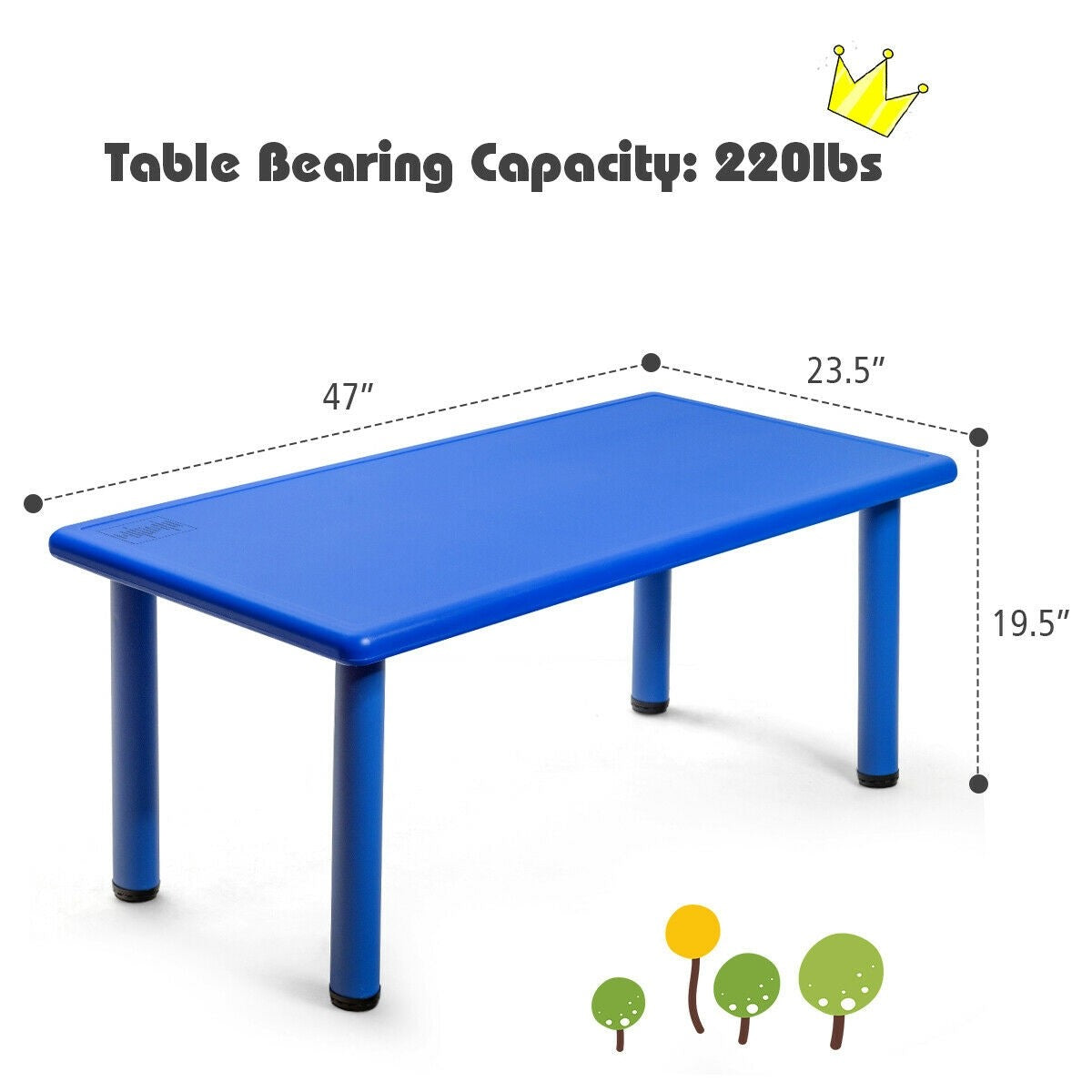 Costzon 47 x 23.5 Inch Rectangular Kids Table, Children School Activity Table for Reading Drawing Dining Playing