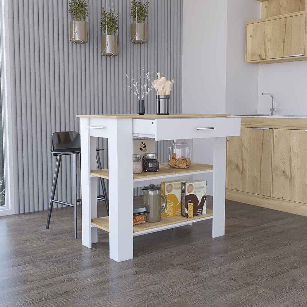 Kitchen Island 40 Inches Dozza Two Shelves  White / Light Oak High quality and durable