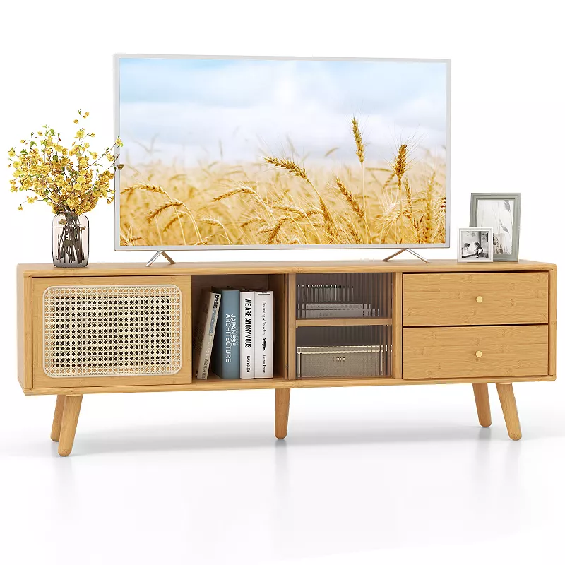 Wicker Tv Stand For Tv Up To 65 Inch-natural