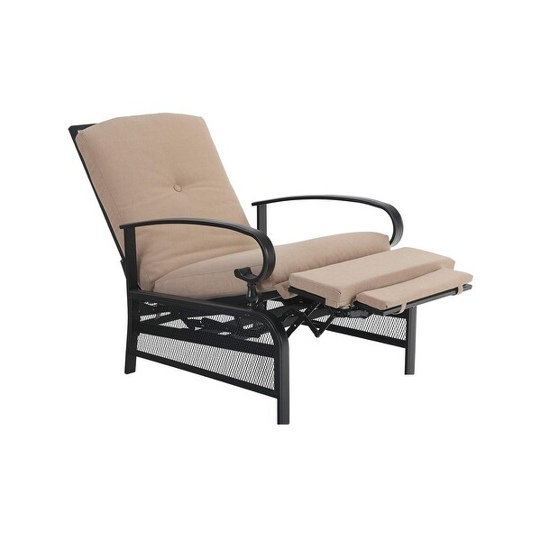 Metal Outdoor Recliner Lounge Chair with Beige Cushion