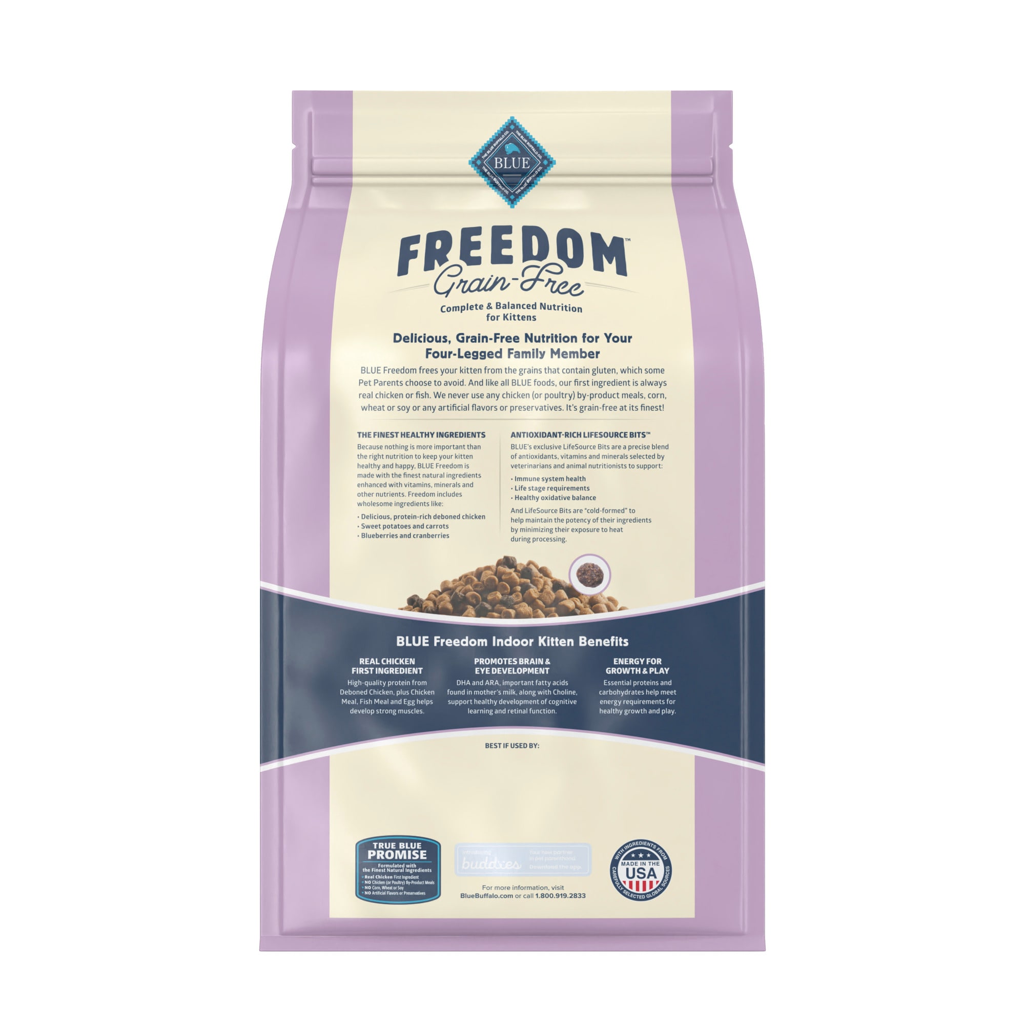 Blue Buffalo Blue Freedom Grain-Free Indoor Kitten Chicken Recipe Dry Cat Food， 5 lbs.