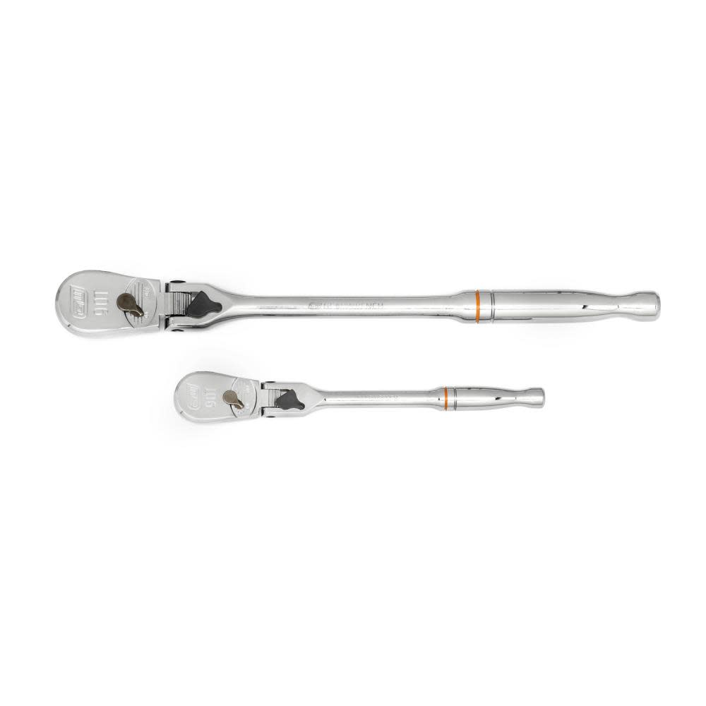 2 Pc 1/4 and 3/8 Drive 90 Tooth Locking Flex Head Teardrop Ratchet Set ;