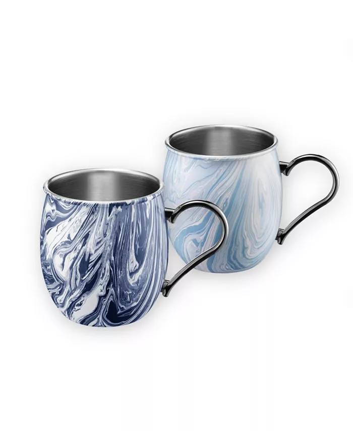 Cambridge 20oz Navy and Light Blue Swirl Moscow Mule Mugs - Set of 2