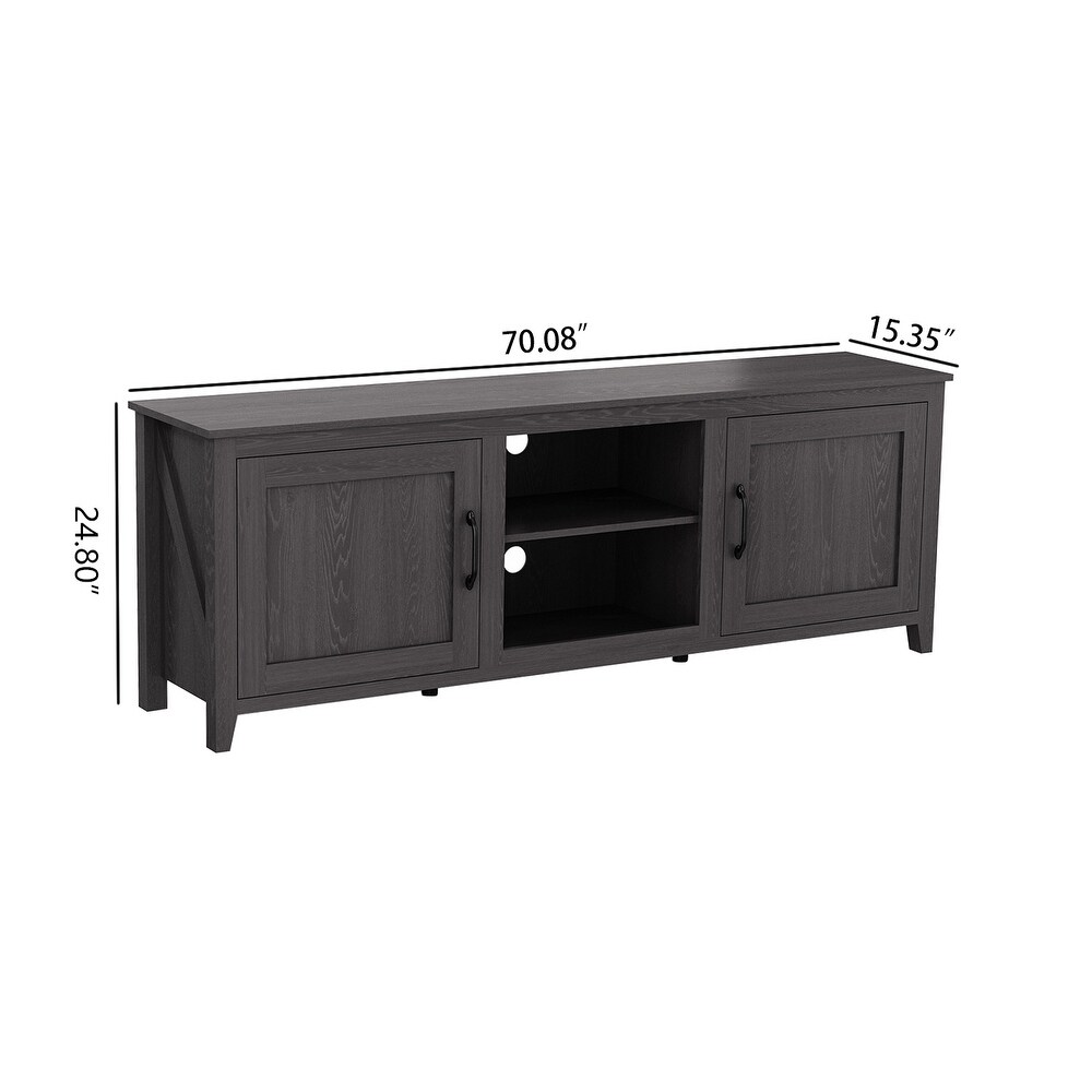 70.08 Inch Black TV Stand with 2 Drawers and 4 High Capacity Storage Compartment.