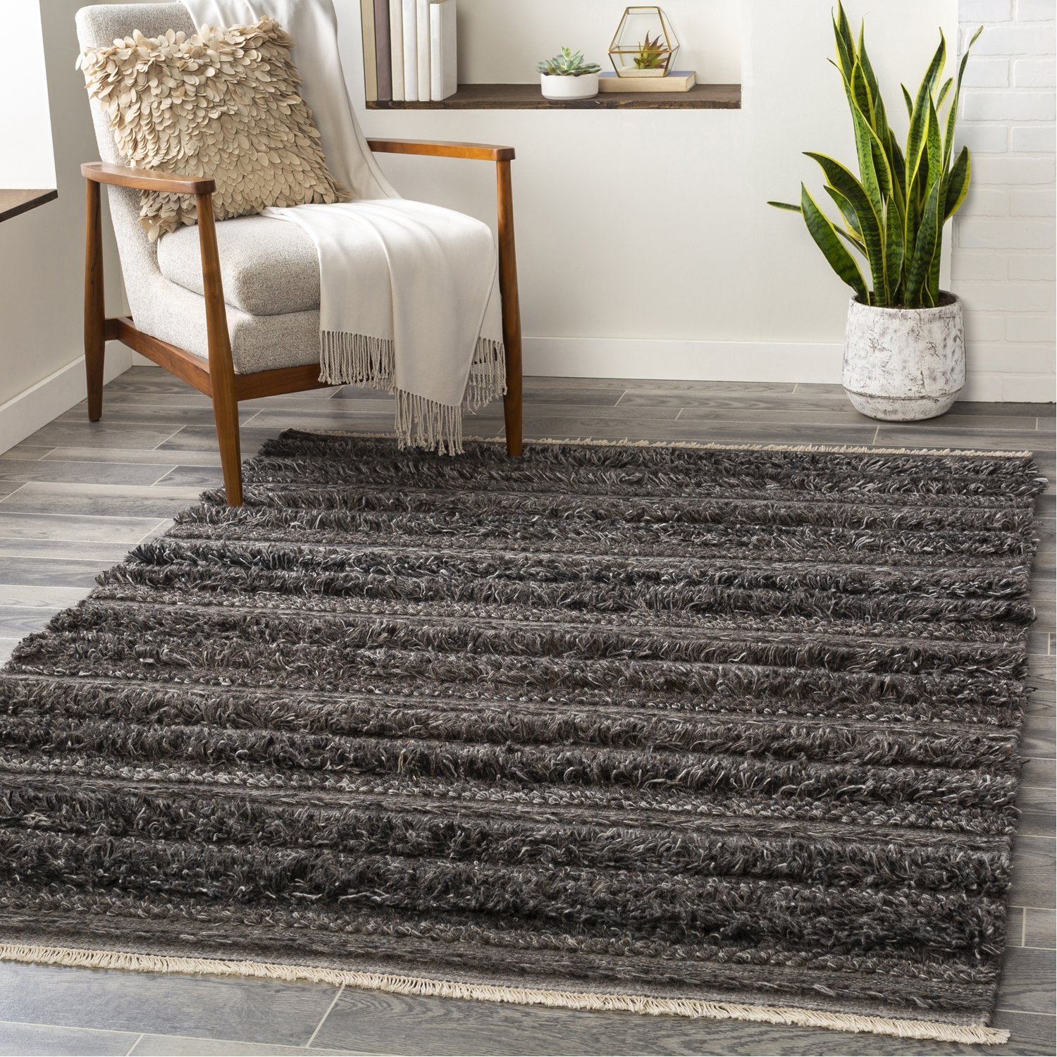 Lugano Hand Woven Rug in Charcoal, Black, Cream