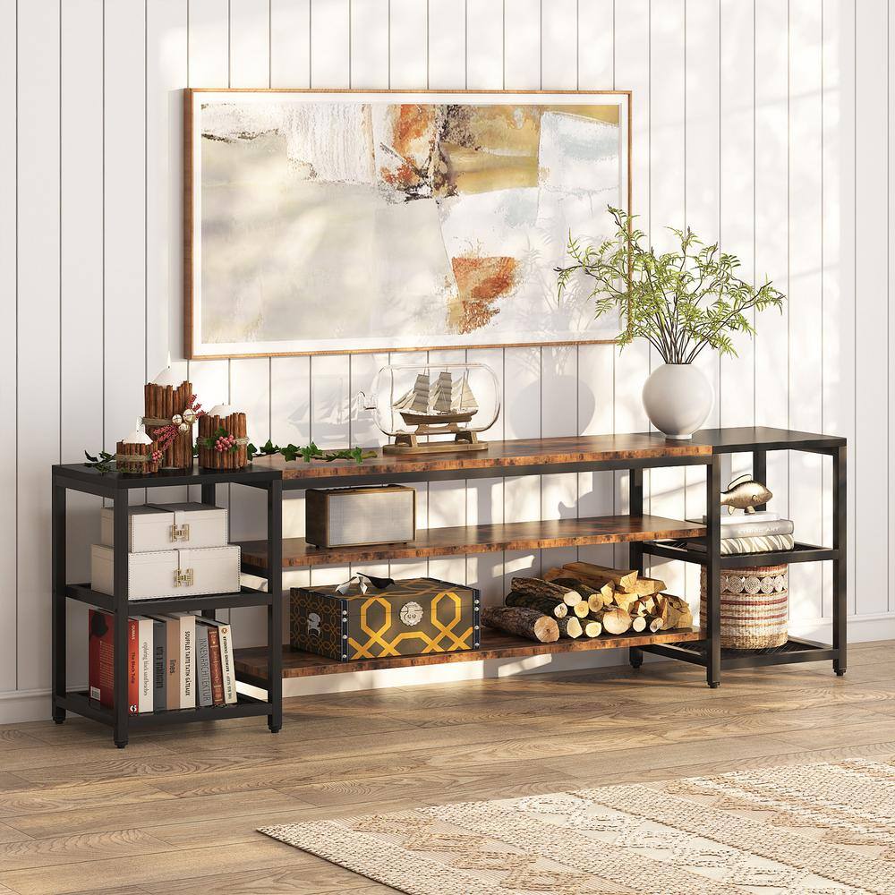 Tribesigns Tarik 78.7 in. Rustic Brown TV Stand Fits TV's up to 85 in. with 3-Tier Storage Shelves for Living Room TJHD-QP-0066