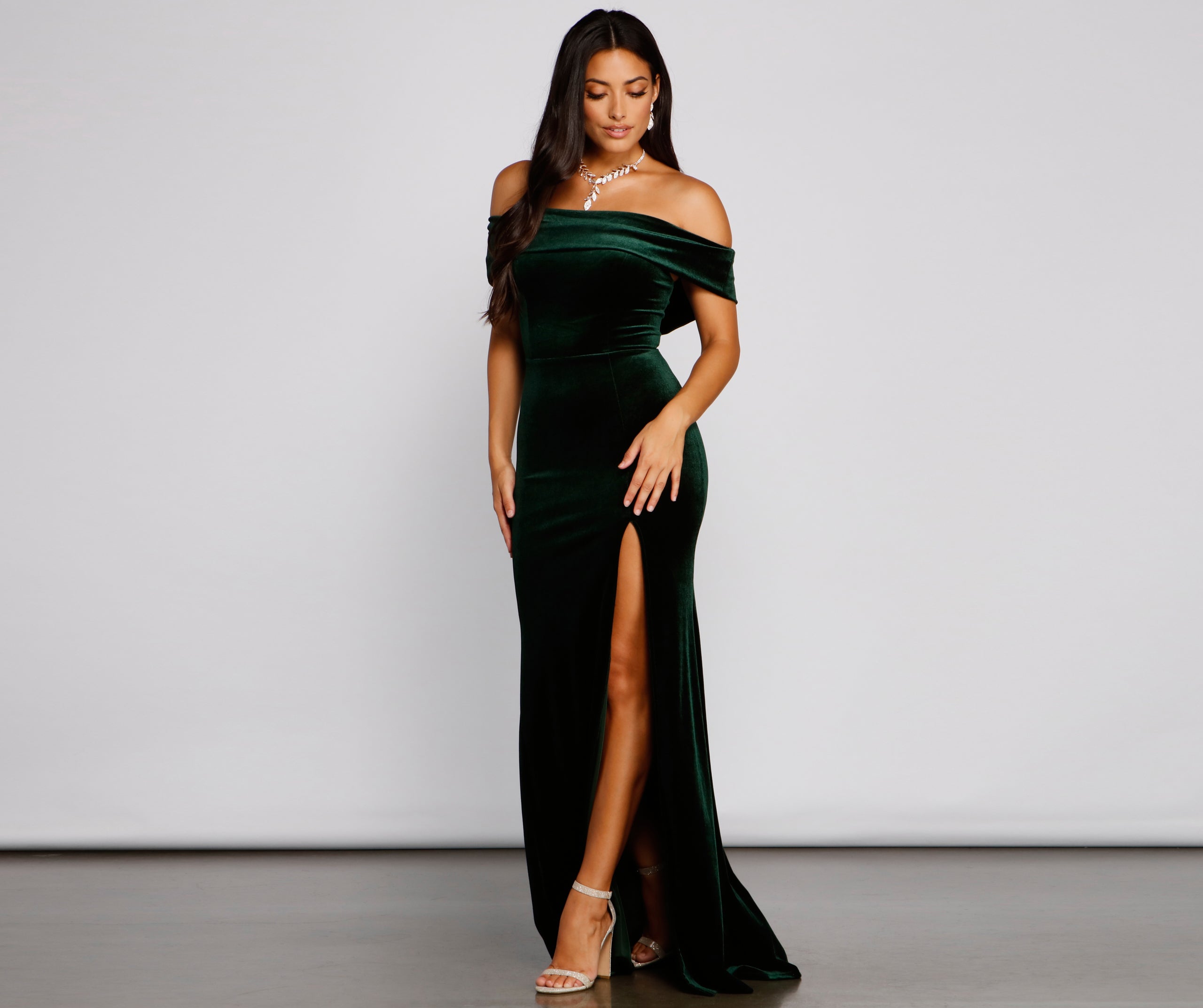 Olivia Formal Velvet Off-The-Shoulder Dress