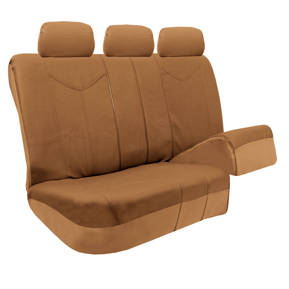 FH Group PU Leather Airbag Compatible Split Bench Seat Covers for Auto， Full set with Carpet Floor Mats， Beige