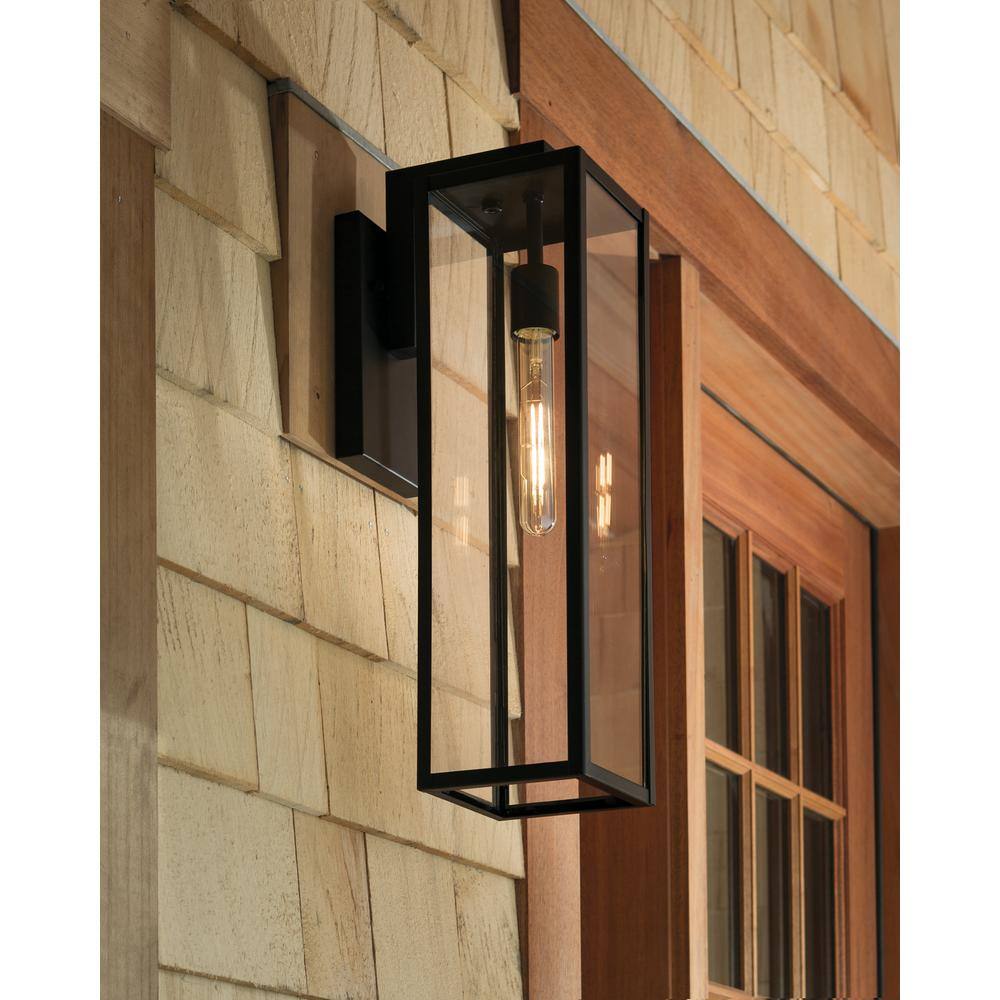 NORWELL Large Capture 1-Light Matte Black Outdoor Wall Lantern Sconce 1187-MB-CL